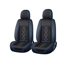 Huse auto premium 5 locuri Carguard Deluxe piele ecologica perforata si textil - negru - albastru inchis