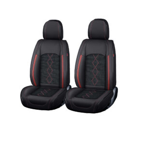 Huse auto premium 5 locuri Carguard Deluxe piele ecologica perforata si textil - negru - rosu inchis