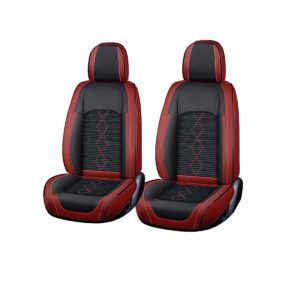 Huse auto premium 5 locuri Carguard Deluxe piele ecologica perforata si textil - rosu inchis - negru