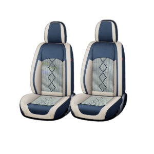 Huse auto premium 5 locuri Carguard Deluxe piele ecologica perforata si textil - albastru - alb